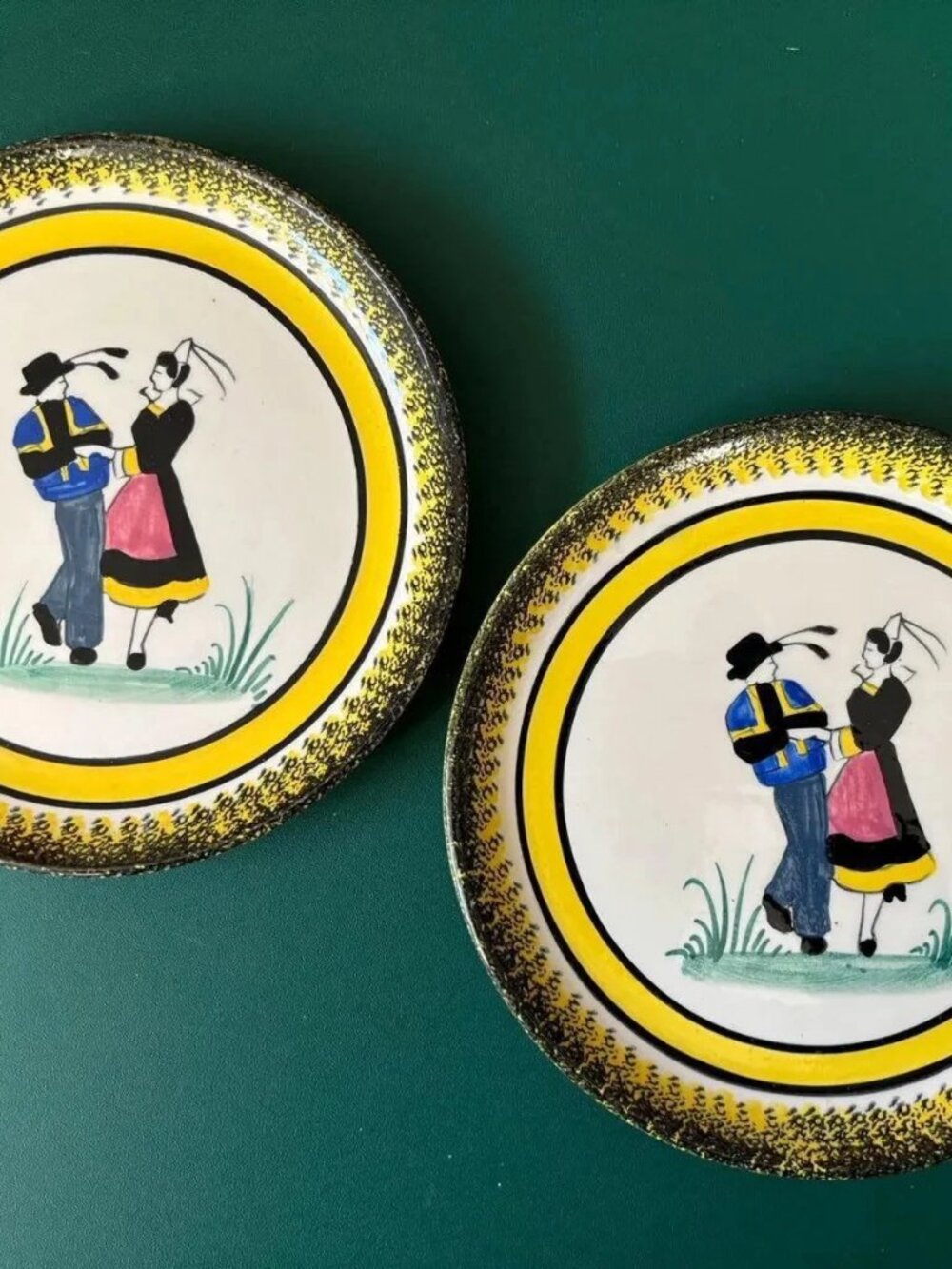 Set of 2 Vintage Henriot Quimper Dancing Brenton Man & Woman Plate